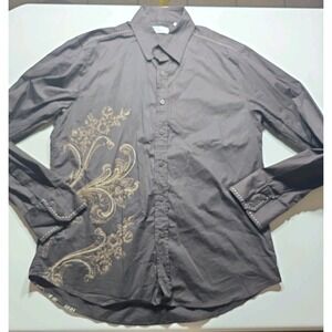 7 Diamonds Shirt Mens 2XL Brown Button Down Y2K Gothic Punk Grunge Western